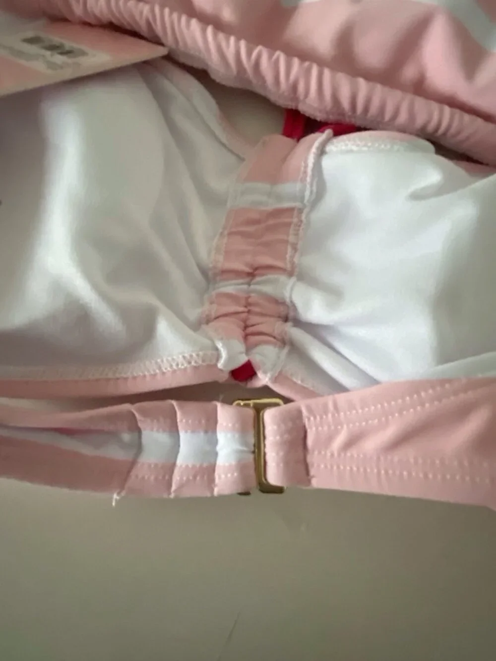 Juicy Couture‎ Ruched Front Bikini Set W/Logo Charms Pink Striped Size XL NEW